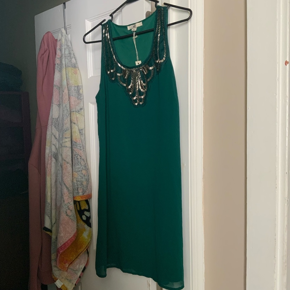 YA Los Angeles sleeveless dress with neck beading women size medium